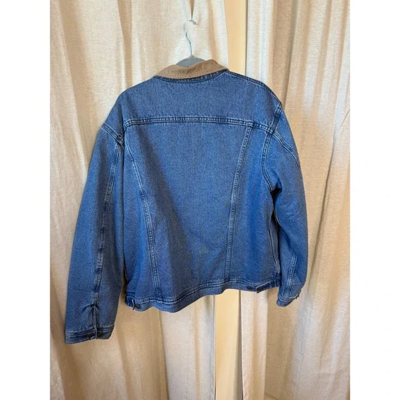 Mens Denim Jacket Corduroy Collar Sherpa‎ Lined L/G Large Blue Jean Heavy